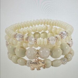 Chic Ivory Beaded Bracelet Set with Gold Elephant Charm